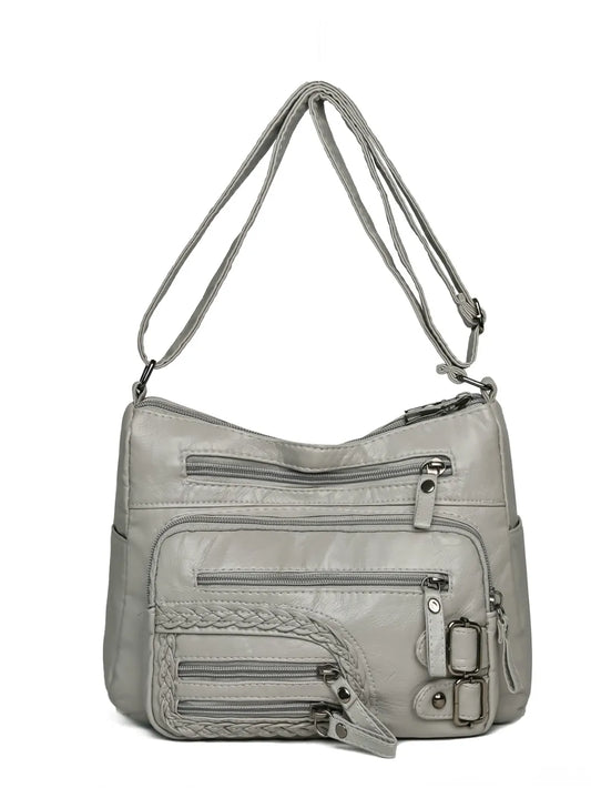Bolso de Hombro Mediano de Piel Sintética con Múltiples Bolsillos
