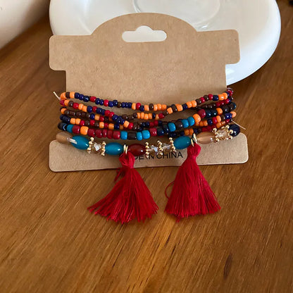 Pulsera de Cuentas de Arroz con Flecos y Cristal Chapada en Oro
