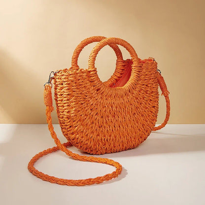 Bolso de hierba trenzada para mujer, versátil para la playa