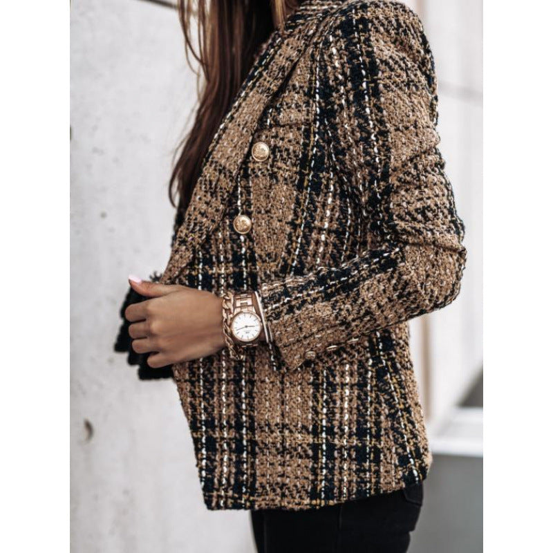 Blazer estampado de doble botonadura con solapa y manga larga