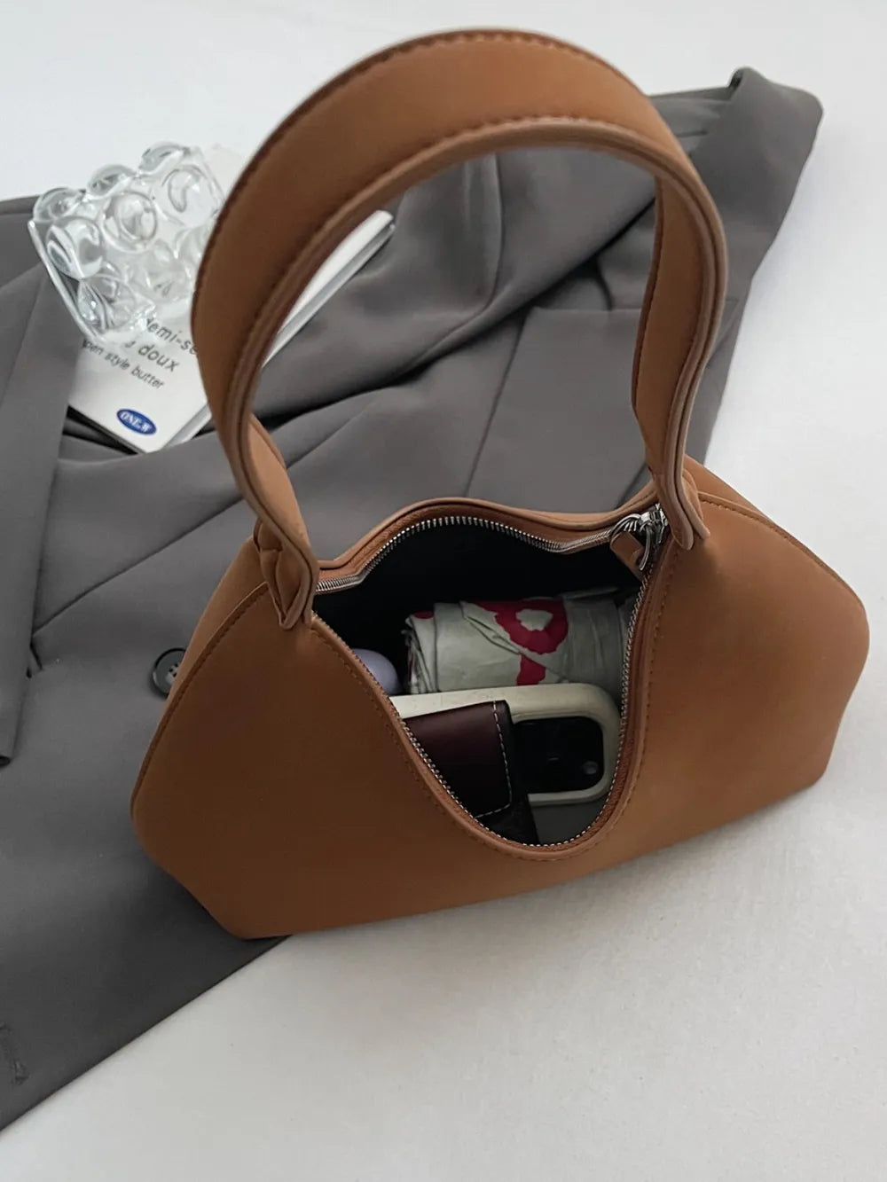 Bolso de Hombro Pequeño con Cremallera en Poliéster y PU