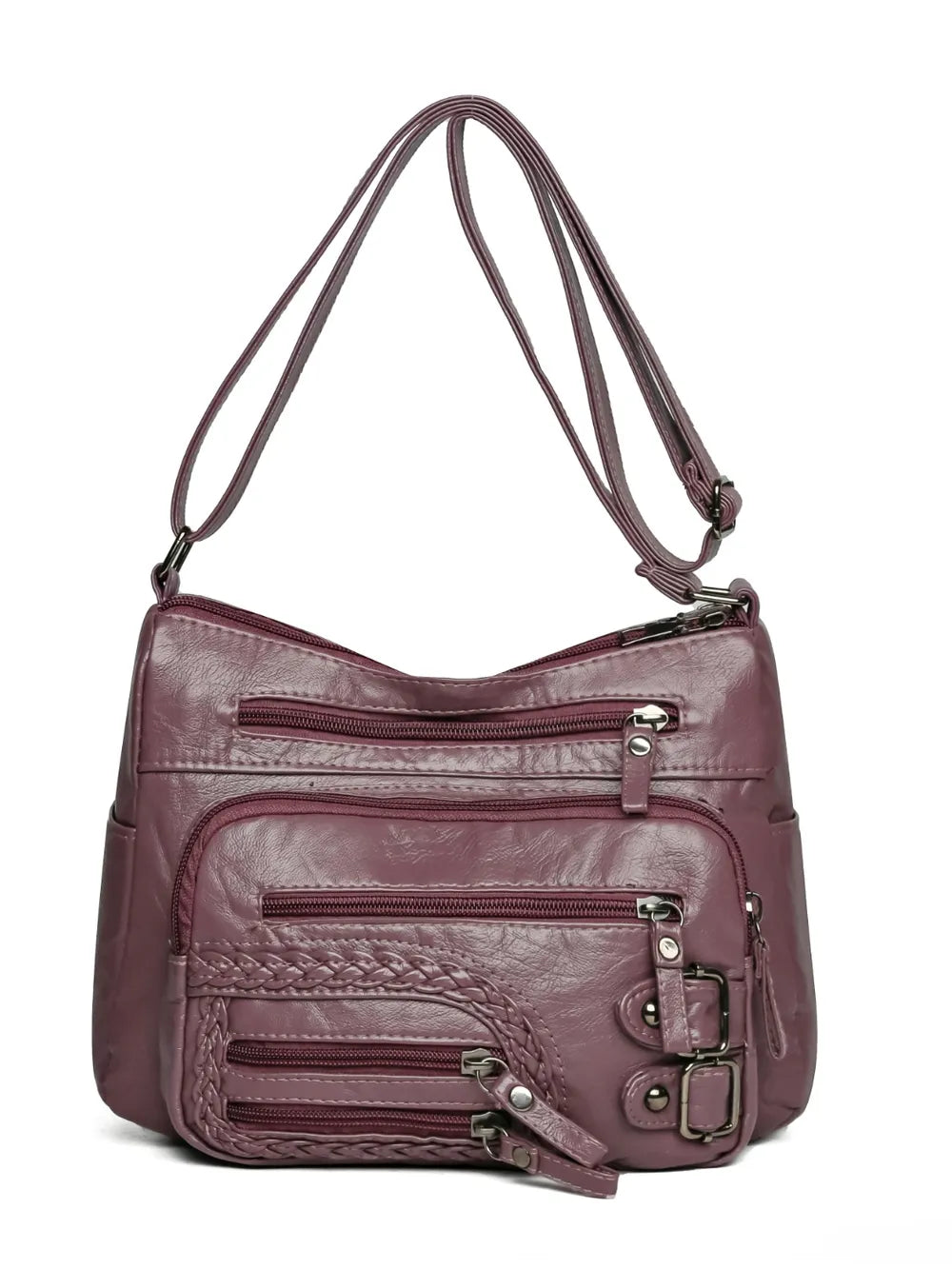 Bolso de Hombro Mediano de Piel Sintética con Múltiples Bolsillos