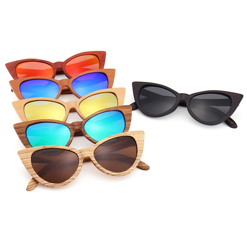 Gafas de sol polarizadas cat eye de madera retro