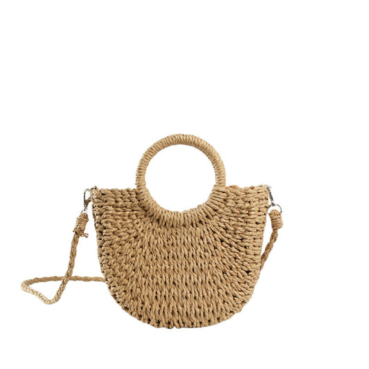 Bolso de hierba trenzada para mujer, versátil para la playa