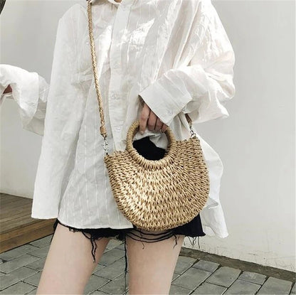 Bolso de hierba trenzada para mujer, versátil para la playa