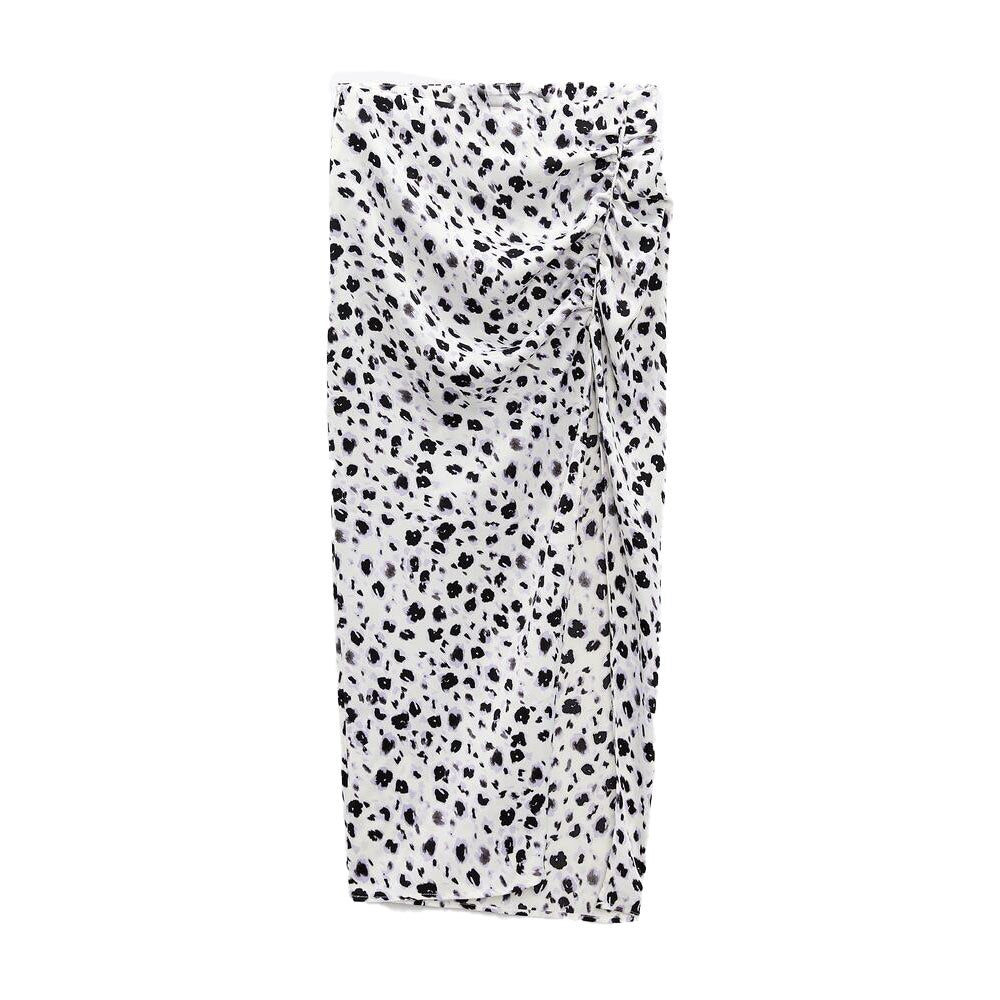 Falda plisada de satén retro con abertura lateral y cintura alta