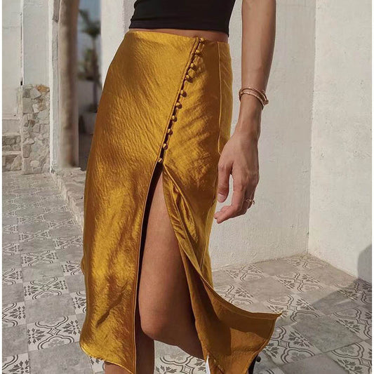 Falda midi de satén bicolor estilo francés
