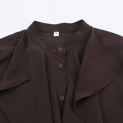 Blusa de manga larga con cuello volante colgante