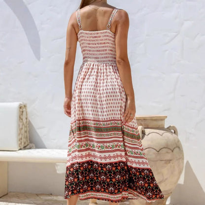 Vestido midi de verano sin mangas con tirantes ajustables y bolsillos