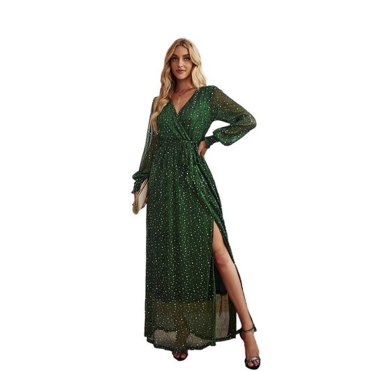 Split Sexy Sequin Gauze Dress-1