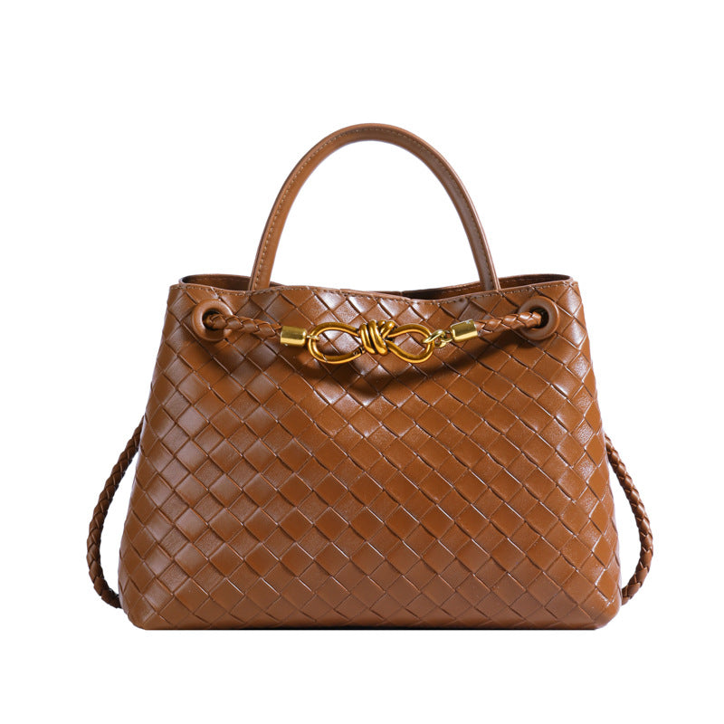 Bolso de hombro tejido con hebilla de cuerda metálica, a la moda, versátil, retro, ideal para mujeres que viajan al trabajo.