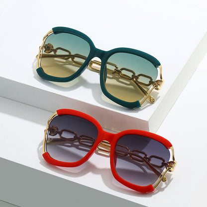 Gafas de Sol Ovaladas con Cadena Montura Metal UV400