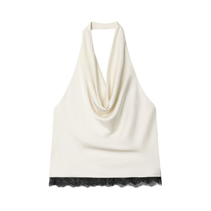 Conjunto de top halter de encaje y falda midi de satén