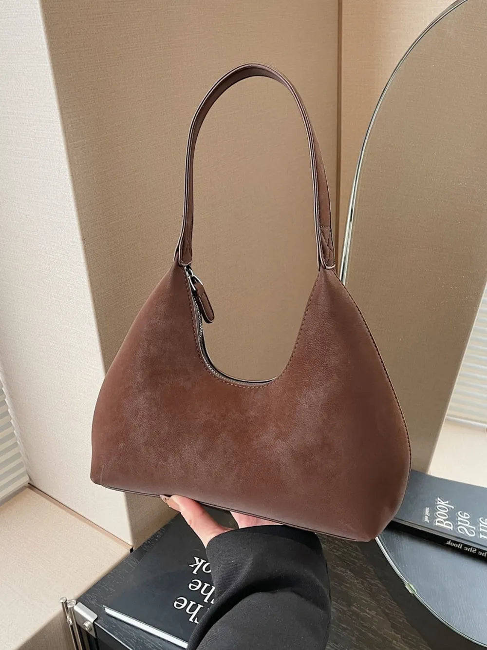 Bolso de Hombro Pequeño con Cremallera en Poliéster y PU