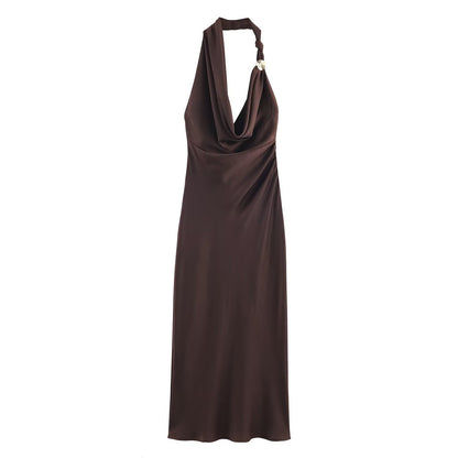 Falda midi asimétrica de satén con escote halter