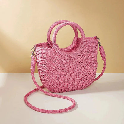 Bolso de hierba trenzada para mujer, versátil para la playa