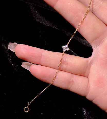 Pulsera mini de plata de ley 925 con flor y zircón chapada en oro
