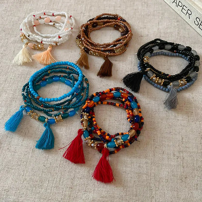 Pulsera de Cuentas de Arroz con Flecos y Cristal Chapada en Oro