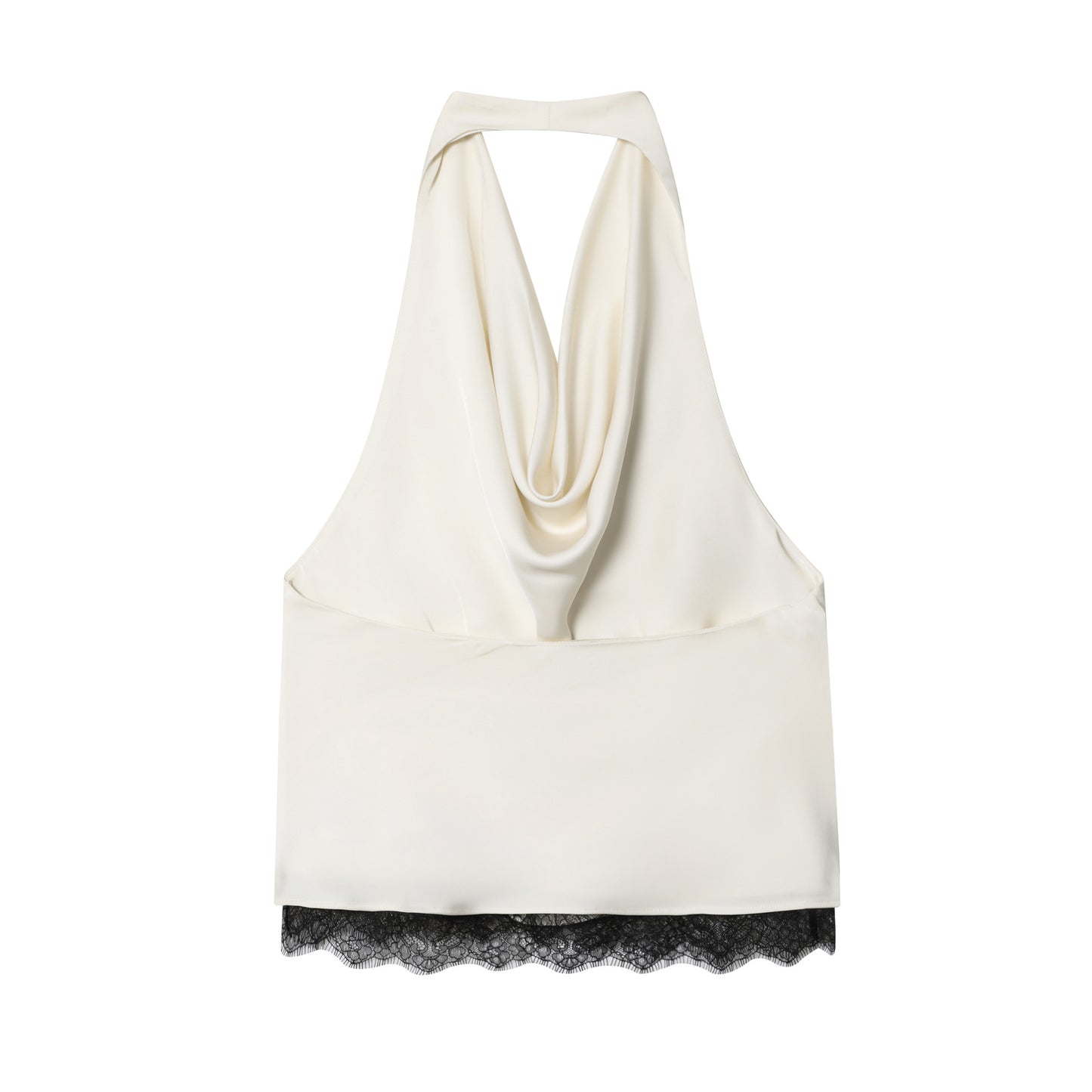 Conjunto de top halter de encaje y falda midi de satén