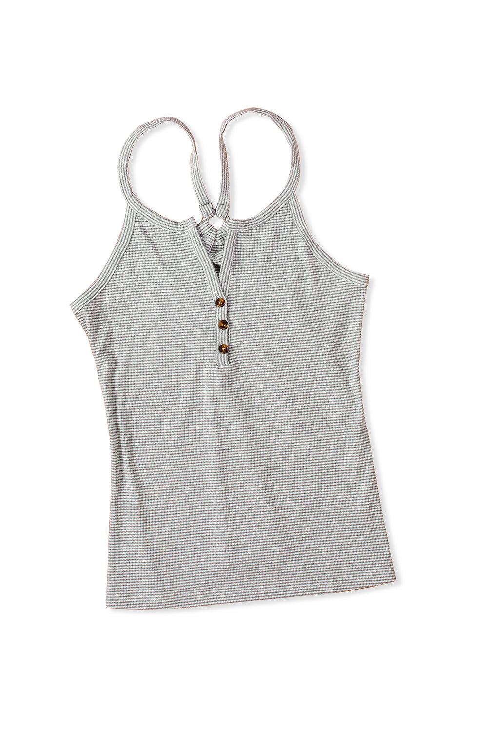 Top sin mangas tipo henley con rayas blancas