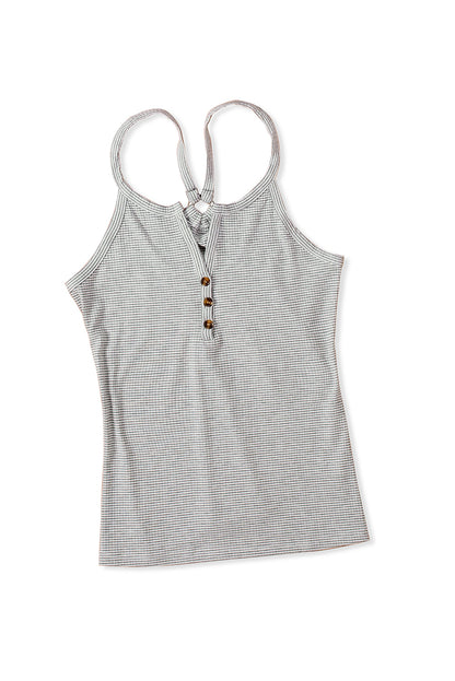 Top sin mangas tipo henley con rayas blancas