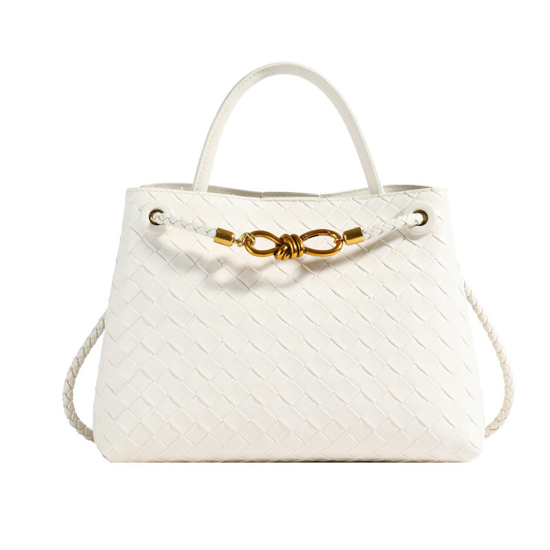 Bolso de hombro tejido con hebilla de cuerda metálica, a la moda, versátil, retro, ideal para mujeres que viajan al trabajo.