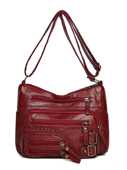 Bolso de Hombro Mediano de Piel Sintética con Múltiples Bolsillos