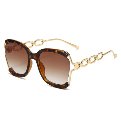 Gafas de Sol Ovaladas con Cadena Montura Metal UV400