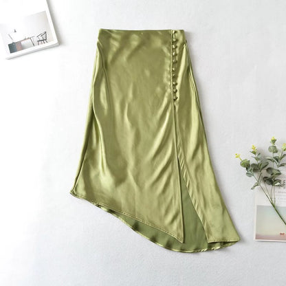 Falda midi de satén bicolor estilo francés
