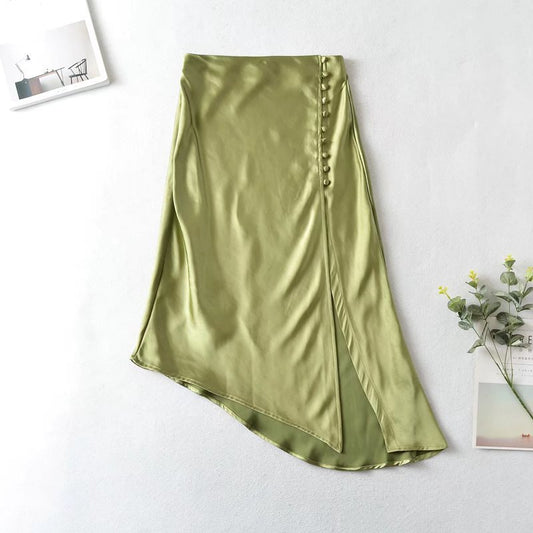 Falda midi de satén bicolor estilo francés