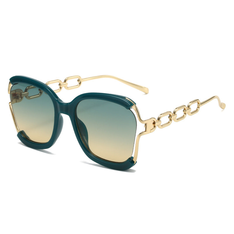 Gafas de Sol Ovaladas con Cadena Montura Metal UV400