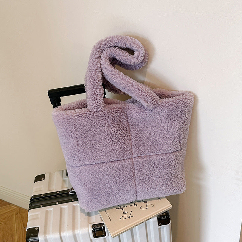 Women's Designer Luxury Plush Bag Winter Fashion Cute Tote Handbags Large Capacity Portable Single Shoulder Furry Bags-8