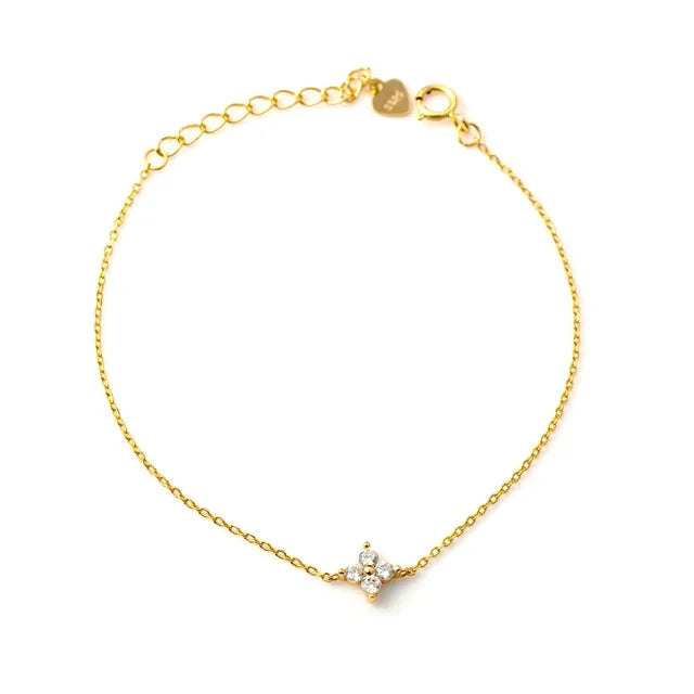 Pulsera mini de plata de ley 925 con flor y zircón chapada en oro