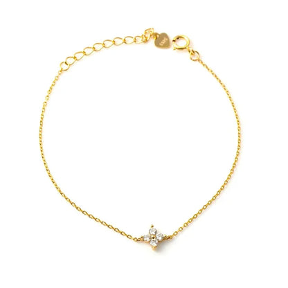 Pulsera mini de plata de ley 925 con flor y zircón chapada en oro