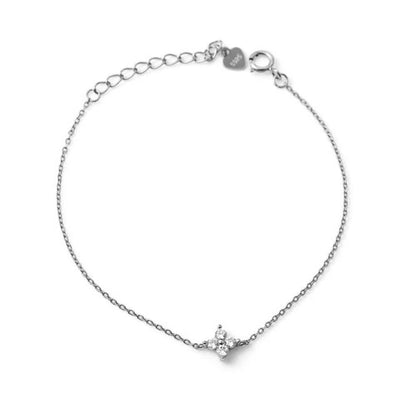 Pulsera mini de plata de ley 925 con flor y zircón chapada en oro