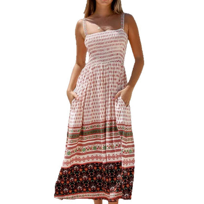 Vestido midi de verano sin mangas con tirantes ajustables y bolsillos