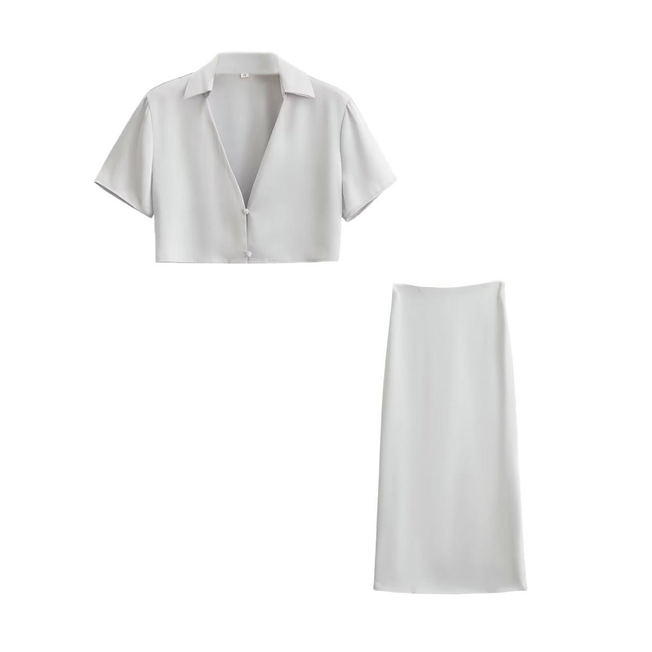 Conjunto de camisa y falda de satén de cintura alta