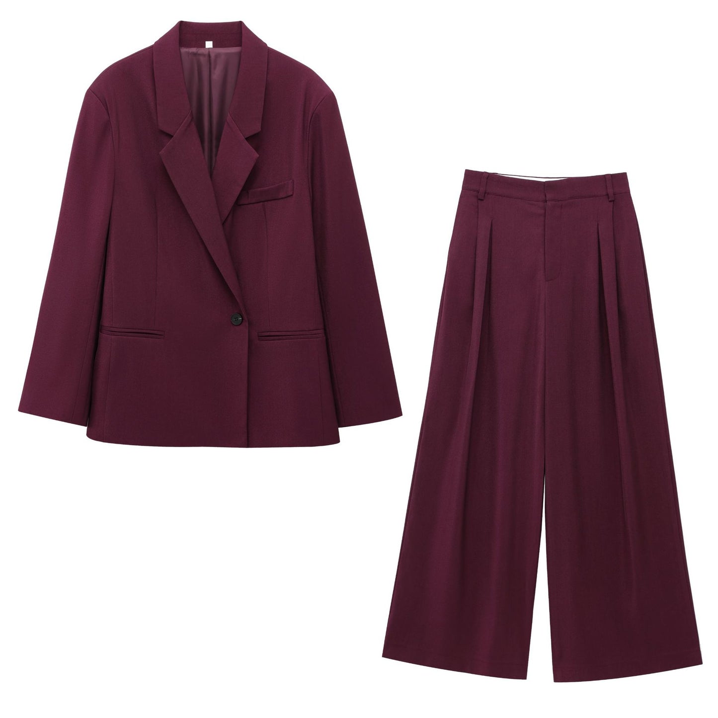 Conjunto de blazer holgado de doble botonadura y pantalones largos