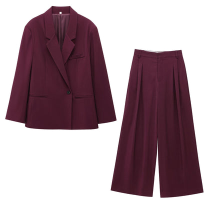 Conjunto de blazer holgado de doble botonadura y pantalones largos