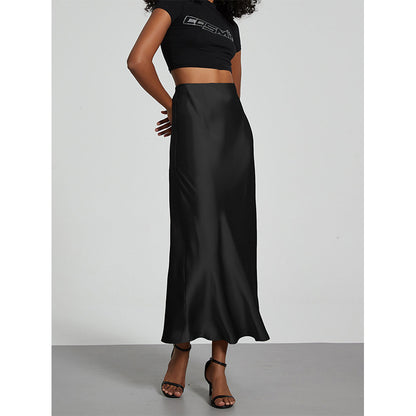 Falda midi A-line de satén liso con brillo natural