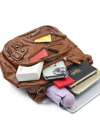 Bolso de Hombro Mediano de Piel Sintética con Múltiples Bolsillos