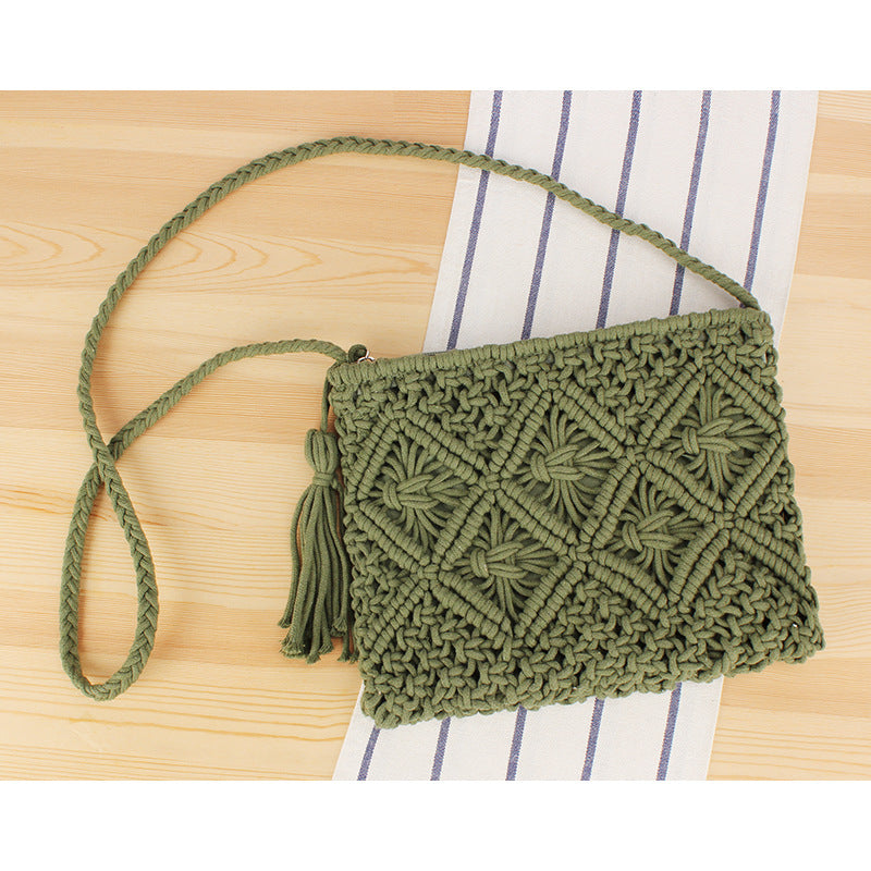 Bolso de Mano Tejido con Flecos Retro para Playa y Viaje