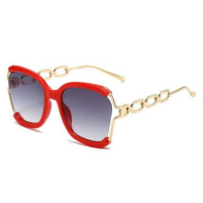 Gafas de Sol Ovaladas con Cadena Montura Metal UV400