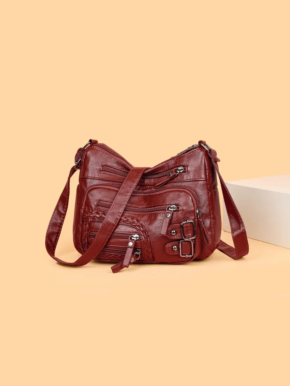 Bolso de Hombro Mediano de Piel Sintética con Múltiples Bolsillos