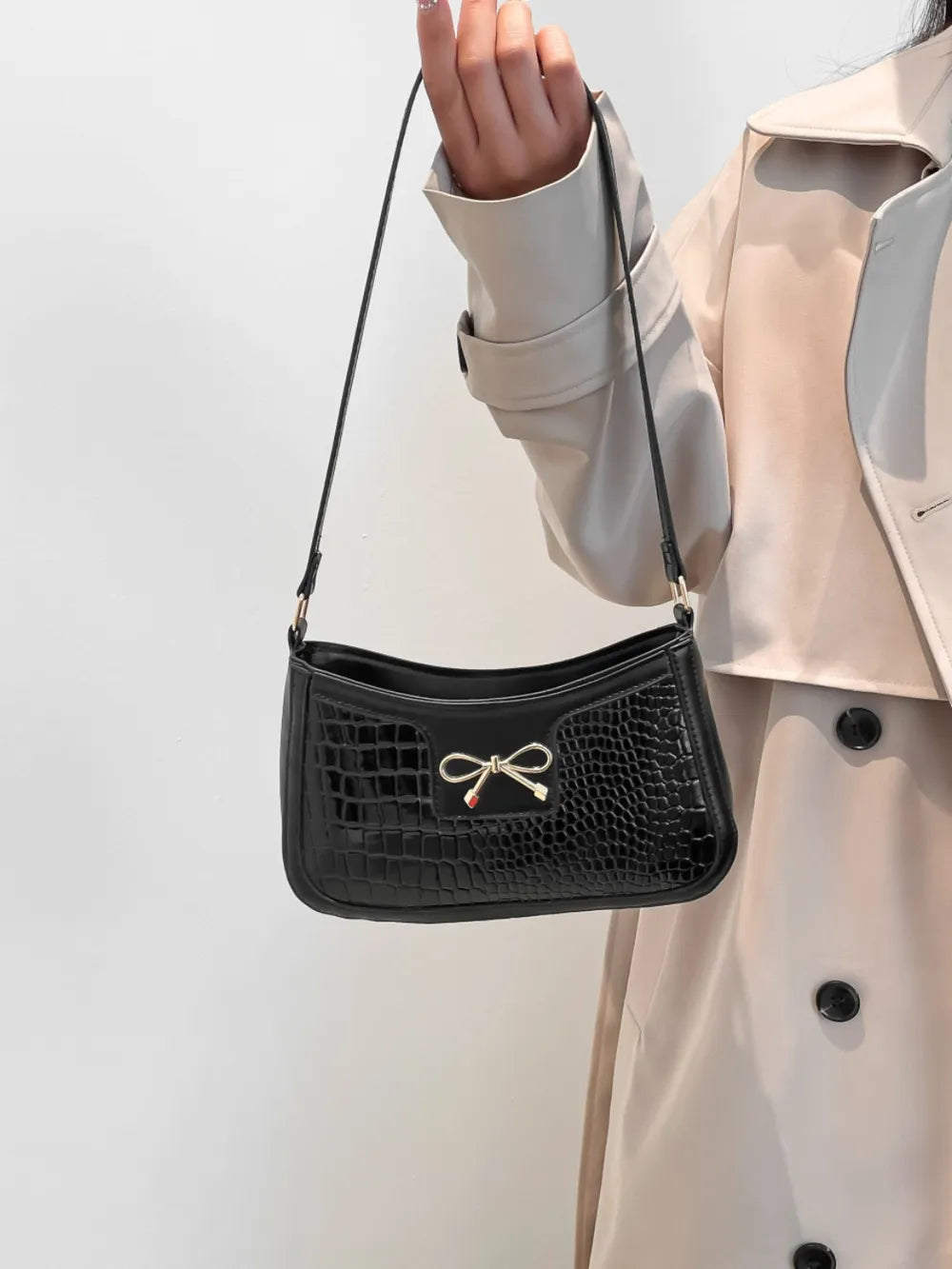 Bolso de Hombro Pequeño de Piel Sintética con Lazo