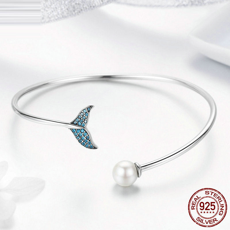 Pulsera de Plata de Ley 925 Lágrimas de Sirena con Circonita y Perla