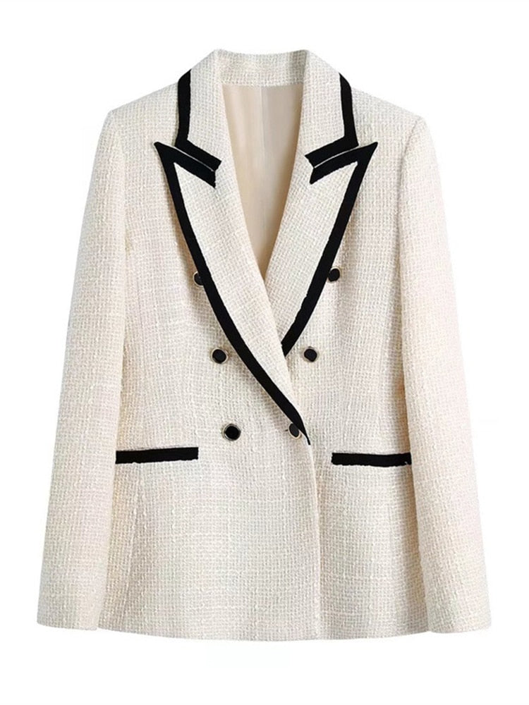 Blazer de contraste de colores con doble botonadura y manga larga