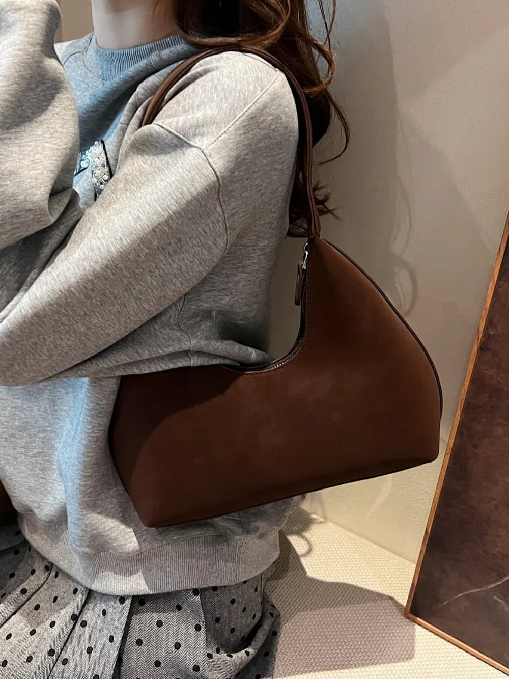 Bolso de Hombro Pequeño con Cremallera en Poliéster y PU