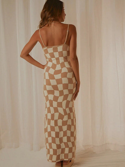 Vestido midi A-line de tirantes con estampado y espalda descubierta