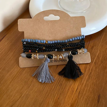 Pulsera de Cuentas de Arroz con Flecos y Cristal Chapada en Oro